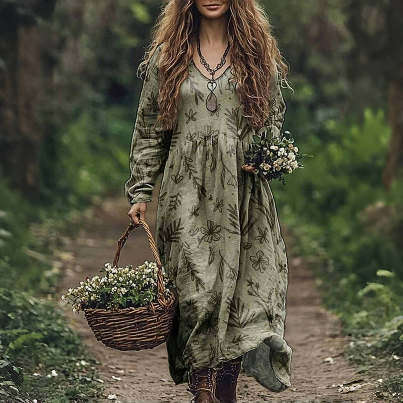 Vintage-kjole med blomstermønster